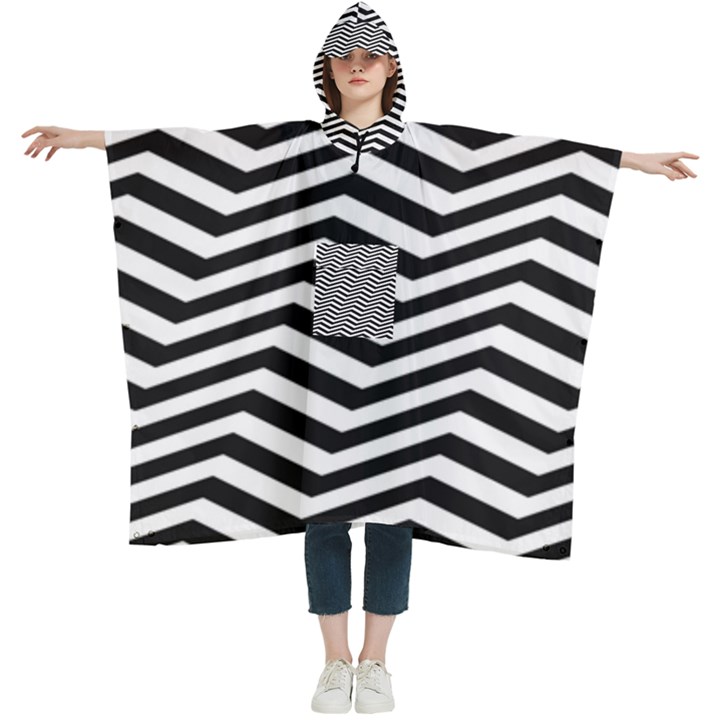 Zigzag Chevron Pattern Women s Hooded Rain Ponchos