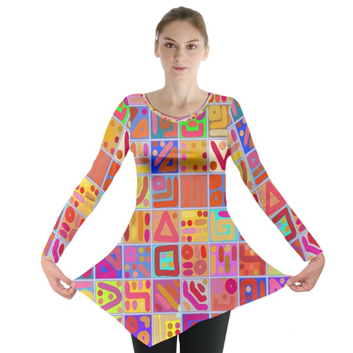 Colourful Abstract Shapes Long Sleeve Tunic 