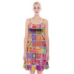 Colourful Abstract Shapes Spaghetti Strap Velvet Dress by Pakjumat