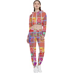 Colourful Abstract Shapes Cropped Zip Up Lounge Set by Pakjumat