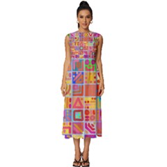 Colourful Abstract Shapes Sleeveless Round Neck Midi Dress by Pakjumat