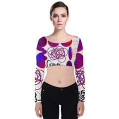 Illusion Optical Illusion Pattern Velvet Long Sleeve Crop Top by Pakjumat