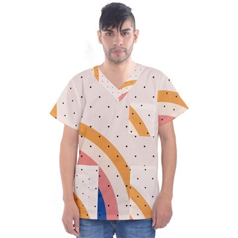 Retro Abstract Geometric Men s V-neck Scrub Top by Modalart