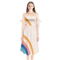 Retro Abstract Geometric Shoulder Tie Bardot Midi Dress by Modalart