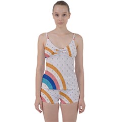 Retro Abstract Geometric Tie Front Two Piece Tankini