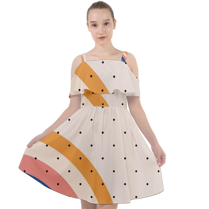 Retro Abstract Geometric Cut Out Shoulders Chiffon Dress