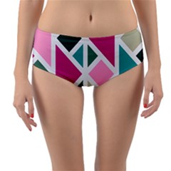 Pattern Geometric Decor Backdrop Reversible Mid-waist Bikini Bottoms by Modalart