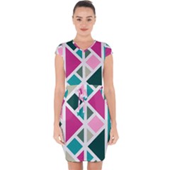 Pattern Geometric Decor Backdrop Capsleeve Drawstring Dress  by Modalart