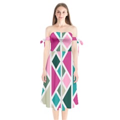 Pattern Geometric Decor Backdrop Shoulder Tie Bardot Midi Dress by Modalart