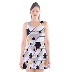 Flower Shape Abstract Pattern Scoop Neck Skater Dress by Modalart