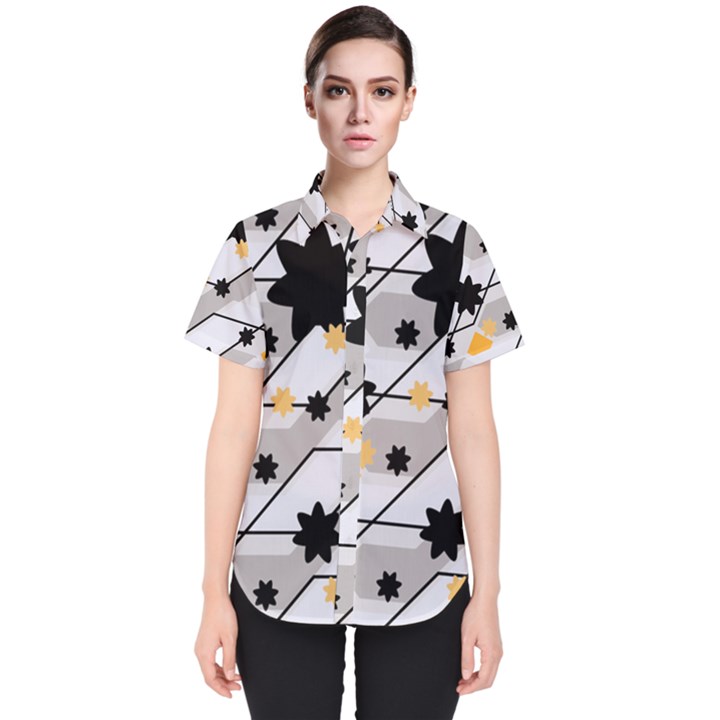 Flower Shape Abstract Pattern Women s Short Sleeve Shirt