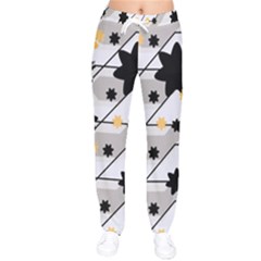 Flower Shape Abstract Pattern Women Velvet Drawstring Pants