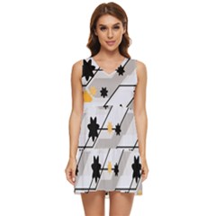 Flower Shape Abstract Pattern Tiered Sleeveless Mini Dress by Modalart