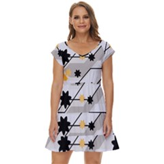 Flower Shape Abstract Pattern Short Sleeve Tiered Mini Dress by Modalart