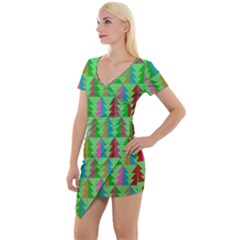 Christmas Background Paper Short Sleeve Asymmetric Mini Dress by Modalart