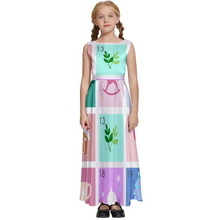 Christmas Wreath Advent Kids  Satin Sleeveless Maxi Dress