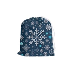 Snowflakes Pattern Drawstring Pouch (medium) by Modalart