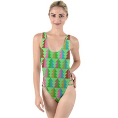 Christmas Background Paper High Leg Strappy Swimsuit