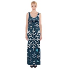 Snowflakes Pattern Thigh Split Maxi Dress by Modalart