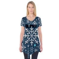 Snowflakes Pattern Short Sleeve Tunic  by Modalart