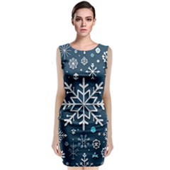 Snowflakes Pattern Sleeveless Velvet Midi Dress