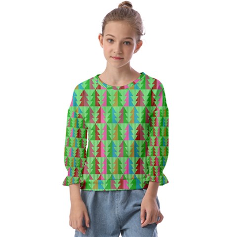 Christmas Background Paper Kids  Cuff Sleeve Top by Modalart