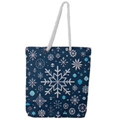 Snowflakes Pattern Full Print Rope Handle Tote (large) by Modalart