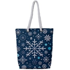 Snowflakes Pattern Full Print Rope Handle Tote (small) by Modalart