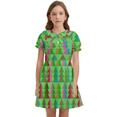 Christmas Background Paper Kids  Bow Tie Puff Sleeve Dress by Modalart