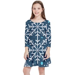 Snowflakes Pattern Kids  Quarter Sleeve Skater Dress by Modalart