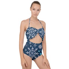 Snowflakes Pattern Scallop Top Cut Out Swimsuit