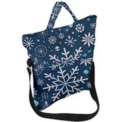 Snowflakes Pattern Fold Over Handle Tote Bag by Modalart