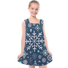 Snowflakes Pattern Kids  Cross Back Dress by Modalart