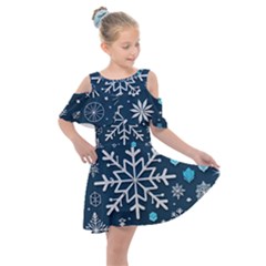 Snowflakes Pattern Kids  Shoulder Cutout Chiffon Dress by Modalart