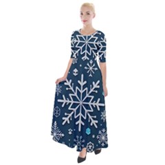 Snowflakes Pattern Half Sleeves Maxi Dress by Modalart