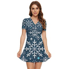 Snowflakes Pattern V-neck High Waist Chiffon Mini Dress by Modalart