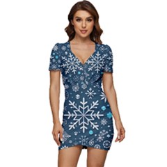 Snowflakes Pattern Low Cut Cap Sleeve Mini Dress by Modalart