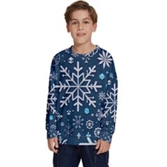 Snowflakes Pattern Kids  Crewneck Sweatshirt by Modalart