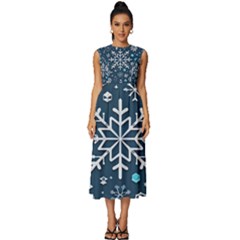 Snowflakes Pattern Sleeveless Round Neck Midi Dress by Modalart