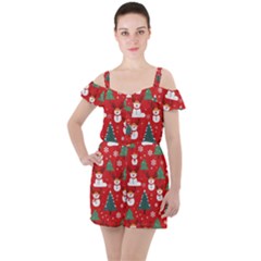 Christmas Decoration Ruffle Cut Out Chiffon Playsuit by Modalart