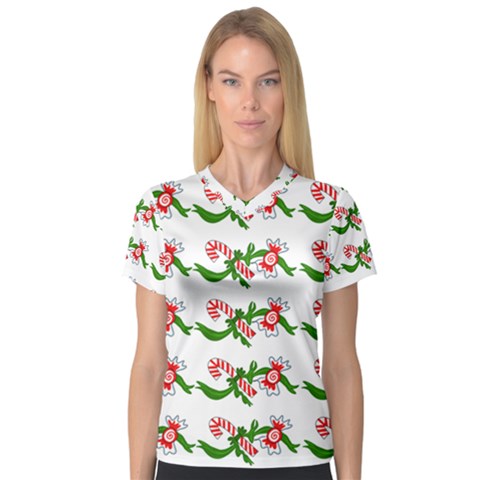 Sweet Christmas Candy Cane V-neck Sport Mesh T-shirt by Modalart