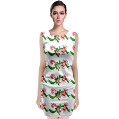 Sweet Christmas Candy Cane Sleeveless Velvet Midi Dress