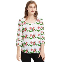 Sweet Christmas Candy Cane Chiffon Quarter Sleeve Blouse by Modalart