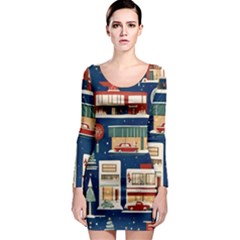 Background Mid Century Modern Long Sleeve Bodycon Dress by Modalart