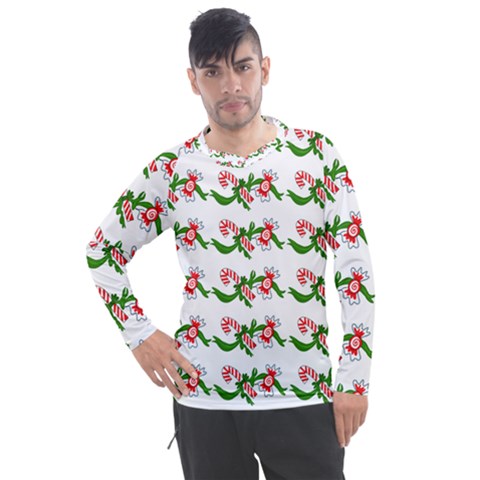 Sweet Christmas Candy Cane Men s Pique Long Sleeve T-shirt by Modalart