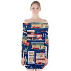 Background Mid Century Modern Long Sleeve Off Shoulder Dress by Modalart