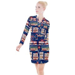 Background Mid Century Modern Button Long Sleeve Dress by Modalart