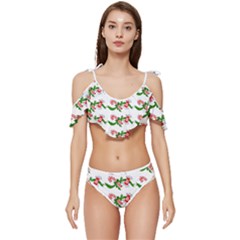 Sweet Christmas Candy Cane Ruffle Edge Tie Up Bikini Set	 by Modalart