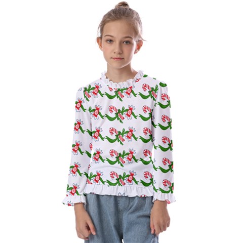 Sweet Christmas Candy Cane Kids  Frill Detail T-shirt by Modalart