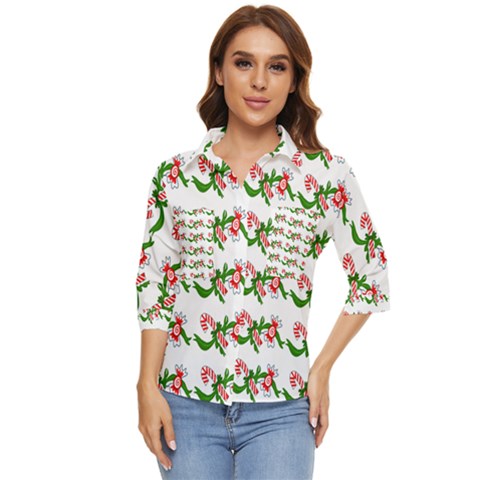 Sweet Christmas Candy Cane Women s Quarter Sleeve Pocket Shirt by Modalart